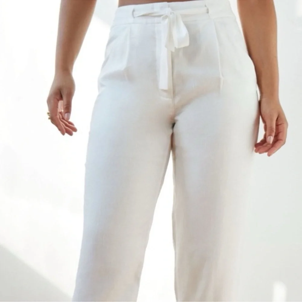 Aritzia Wilfred White Linen Cuffed Drawstring Pants Trousers Size Small